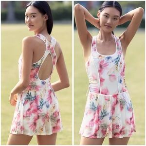 Anthropologie Daily Practice Sleeveless Cross Back Mini Dress In Ivory Floral